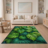 Boho Chic Lush Green Monstera Leaves Area Rug