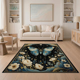 Starry Night Blue Butterfly Floral Rug