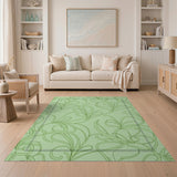 Green Swirling Vine Floral Area Rug