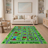 Washable Kids City Map Play Rug - Low Pile Non-Slip Traffic Mat