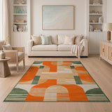 Multi-color and Patterns Vibrant Orange Geometric Abstract Area Rug