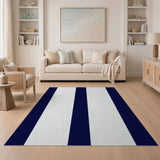 ODIKA Navy and White Vertical Striped Washable Area Rug, Low Pile Non-Slip