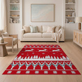 Festive Red Reindeer Christmas Area Rug