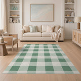 Green Green Gingham Check Rustic Farmhouse Area Rug