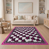 Bold Pink Black Houndstooth Geometric Area Rug