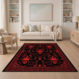 ODIKA Washable Gothic Skull Red and Black Area Rug - Low Pile Non-Slip Decor