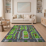 Vibrant Cartoon City Street Play Rug