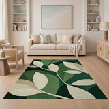 Green Layered Leaves Geometric Area Rug