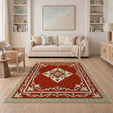 Ornate Red Persian Area Rug with Cream Medallion