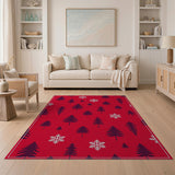 Red Pine Tree Snowflake Winter Area Rug