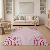 Pink Wavy Floral Swirl Area Rug