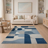 Blue and Teal Abstract Blue Geometric Modern Area Rug