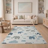 Whimsical Blue Elephant Clouds Kids Area Rug