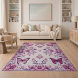 Pink Butterfly Peony Floral Area Rug