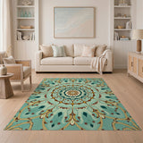 Blue and Teal Ornate Teal Mandala Persian Area Rug