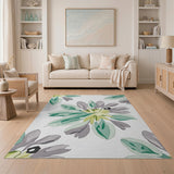 Teal Abstract Leaf Area Rug