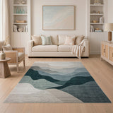 Layered Teal Mountain Abstract Area Rug