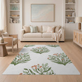 Vintage Orange Flower Green Leaf Area Rug