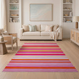 ODIKA Vibrant Pink and Orange Striped Washable Low Pile Area Rug
