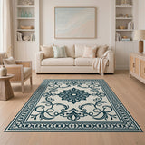 Blue and Teal Navy Blue Floral Medallion Area Rug