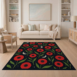 Washable Dark Boho Red Floral & Crescent Moon Area Rug