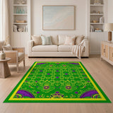 Vibrant Green Purple Floral Persian Rug