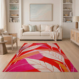 Vibrant Red Leaf Abstract Area Rug