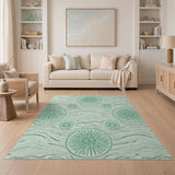 Seafoam Green Floral Wave Area Rug