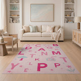 Playful Pink Alphabet Kids Cartoon Area Rug