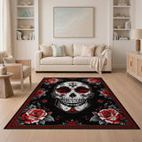 Red Sugar Skull with Red Roses Area Rug