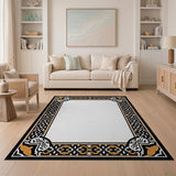Ornate Black Gold Persian Border Rug