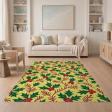 Festive Yellow Holly Berry Pattern Area Rug