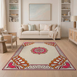 Pink Lotus Mandala Area Rug with Ornate Borders