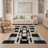 Modern Geometric Black Grey Gold Area Rug