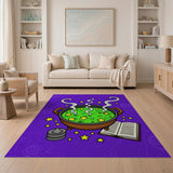 Purple Witch Cauldron Bubbling Potion Cartoon Rug