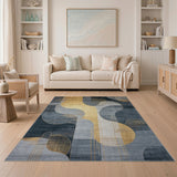 Abstract Navy Gold Fluid Geometric Area Rug