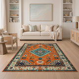 Orange Orange Teal Traditional Persian Area Rug