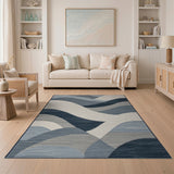 Navy Blue Wavy Geometric Area Rug