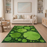 ODIKA Modern Green Lily Pad Washable Area Rug - Non-Slip Low Pile Botanical Rug