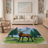 Majestic Elk in Snowy Mountain Landscape Rug
