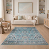 Teal Persian Area Rug with Intricate Motifs
