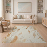 ODIKA Boho Feather Pattern Washable Area Rug, Low Pile Non-Slip Indoor Carpet