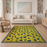 Yellow Sunflower Floral Area Rug with Navy Centers