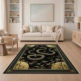 Golden Serpent Coiled in Bamboo Area Rug