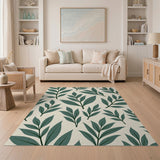 Sage Green Leaves Pattern Area Rug