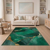 Emerald Green Gold Vein Marble Abstract Area Rug