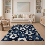 Navy Soccer Balls Cluster Area Rug