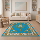 Blue Persian Floral Medallion Rug with Gold Accents