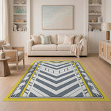 Vibrant Yellow Border Geometric Area Rug