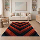 Bold Red Black Chevron Geometric Area Rug
